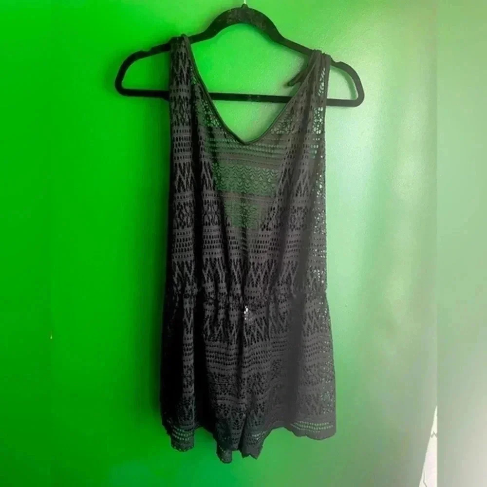 Black Cover Up Romper Shorts Super Cute for Summer Swim Size XL